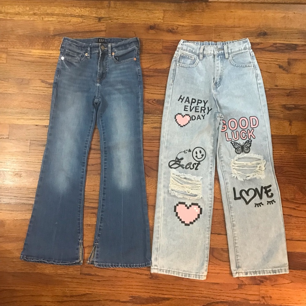 Girls Denim Blue Jean Pant Bundle
Flare
Distressed Luck Happy Day Love, Heart